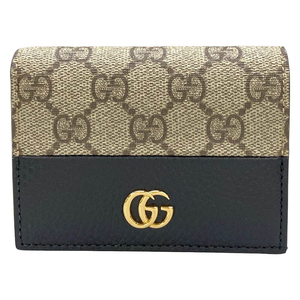 Gucci Double G Card Case 658610 Beige Black PVC Leather